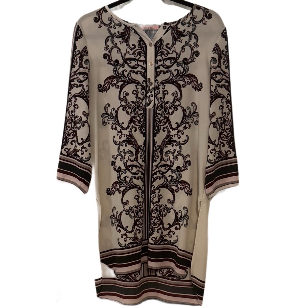 Cream and Black Patterned Top by Olive Hill